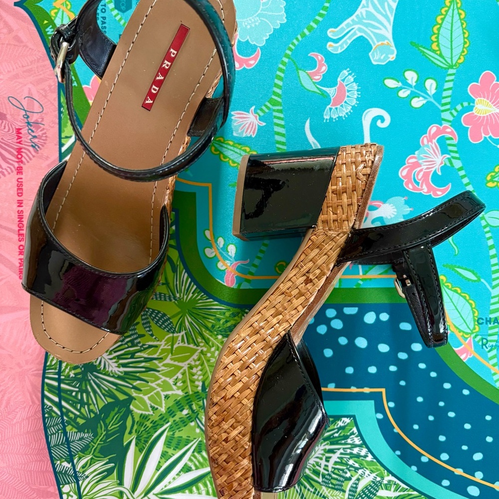 Prada Black and Tan Women's Sandals